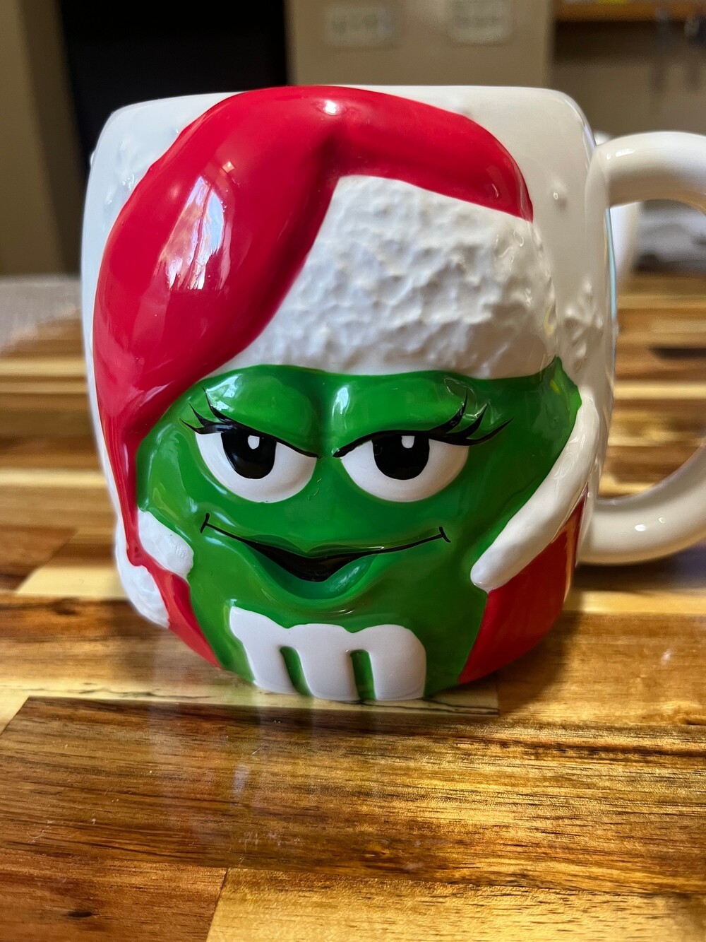 Galerie M&M Ceramic Mug Green M&M with Santa Hat Holiday Collectible